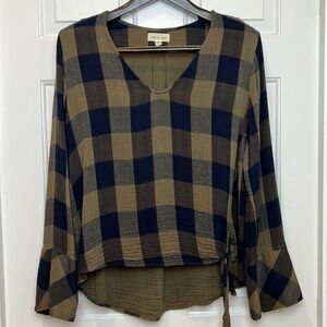 Cloth & Stone Flannel Long Sleeve Top Size XL Olive and Black Check
